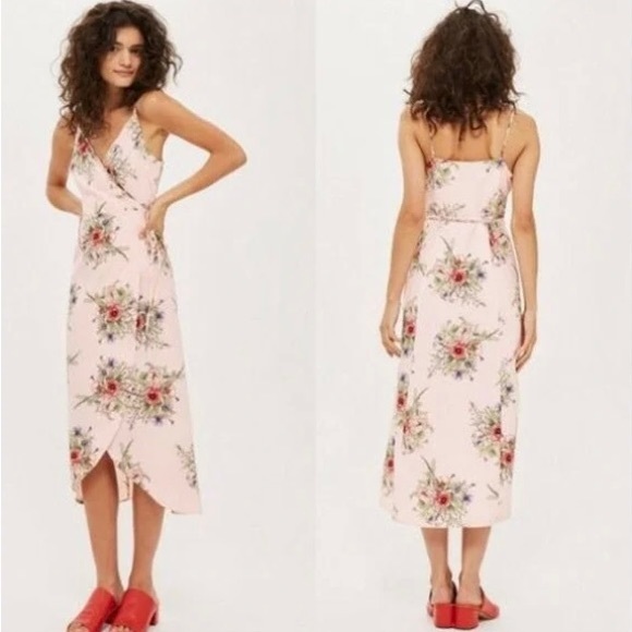 Topshop Dresses & Skirts - TopShop Pink Floral Wrap Midi Dress